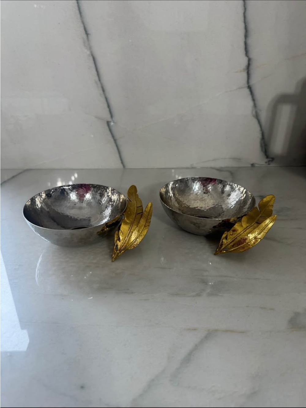 Michael Aram Silver Hammered Bowls with Gold Leaf Accents